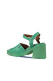 Bueno Shoes Yeşil Koyu Deri Kadın Topuklu Sandalet 01wy12502