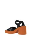 Bueno Shoes Siyah Turuncu Deri Kadın Topuklu Sandalet 01wy12704