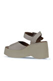 Bueno Shoes Krem Deri Kadın Dolgu Topuklu Ayakkabı 01wy9009