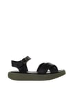 Bueno Shoes Siyah Yeşil Deri Kadın Dolgu Topuklu Sandalet 01wy1009