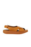 Bueno Shoes Turuncu Deri Kadın Dolgu Topuklu Sandalet 01wy1012