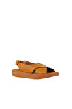 Bueno Shoes Turuncu Deri Kadın Dolgu Topuklu Sandalet 01wy1012