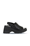 Bueno Shoes Siyah Deri Kadın Dolgu Topuklu Sandalet 01wy12601