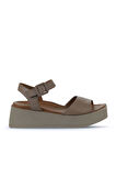 Bueno Shoes Gri Deri Kadın Dolgu Topuklu Sandalet 01wy5900