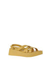 Bueno Shoes Sarı Deri Kadın Dolgu Topuklu Sandalet 01wy5904