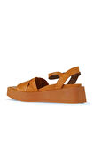 Bueno Shoes Turuncu Deri Kadın Dolgu Topuklu Sandalet 01wy5909