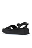 Bueno Shoes Siyah Deri Kadın Dolgu Topuklu Sandalet 01wy5909