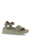 Bueno Shoes Haki Deri Kadın Dolgu Topuklu Sandalet 01wy5909
