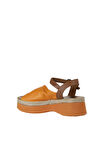 Bueno Shoes Turuncu Kahve Deri Kadın Dolgu Topuklu Ayakkabı 01wy8201