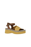 Bueno Shoes Sarı Kahve Deri Kadın Dolgu Topuklu Ayakkabı 01wy8201