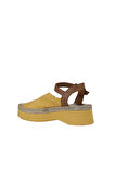 Bueno Shoes Sarı Kahve Deri Kadın Dolgu Topuklu Ayakkabı 01wy8201