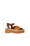 Bueno Shoes Turuncu Kahve Deri Kadın Dolgu Topuklu Ayakkabı 01wy8201