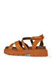 Bueno Shoes Turuncu Deri Kadın Dolgu Topuklu Sandalet 01wy8305