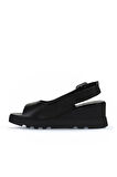 Bueno Shoes Siyah Deri Kadın Dolgu Topuklu Sandalet 01wy8600