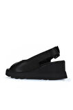 Bueno Shoes Siyah Deri Kadın Dolgu Topuklu Sandalet 01wy8600