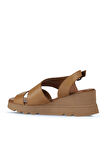 Bueno Shoes Taba Deri Kadın Dolgu Topuklu Sandalet 01wy8602