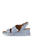 Bueno Shoes Mavi Deri Kadın Dolgu Topuklu Sandalet 01wy8602