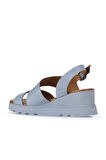 Bueno Shoes Mavi Deri Kadın Dolgu Topuklu Sandalet 01wy8602