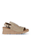 Bueno Shoes Vizon Deri Kadın Dolgu Topuklu Sandalet 01wy8603
