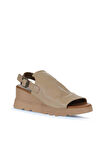 Bueno Shoes Vizon Deri Kadın Dolgu Topuklu Sandalet 01wy8603
