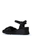 Bueno Shoes Siyah Deri Kadın Dolgu Topuklu Sandalet 01wy8609