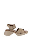 Bueno Shoes Vizon Deri Kadın Dolgu Topuklu Sandalet 01wy9303