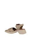 Bueno Shoes Vizon Deri Kadın Dolgu Topuklu Sandalet 01wy9303