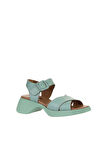 Bueno Shoes Yeşil Açık Deri Kadın Dolgu Topuklu Sandalet 01wy9303