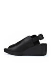 Bueno Shoes Siyah Deri Kadın Dolgu Topuklu Sandalet 01wy2405