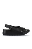 Bueno Shoes Siyah Deri Kadın Dolgu Topuklu Sandalet 01wy5701