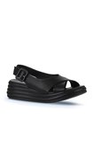 Bueno Shoes Siyah Deri Kadın Dolgu Topuklu Sandalet 01wy5701