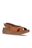 Bueno Shoes Taba Deri Kadın Dolgu Topuklu Sandalet 01wy5701