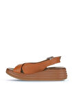 Bueno Shoes Taba Deri Kadın Dolgu Topuklu Sandalet 01wy5701