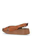 Bueno Shoes Taba Deri Kadın Dolgu Topuklu Sandalet 01wy5701