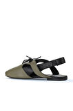 Bueno Shoes Haki Siyah Deri Kadın Düz Sandalet 01wy1803