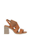 Bueno Shoes Taba Koyu Deri Kadın Topuklu Sandalet 01wy3705