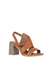 Bueno Shoes Taba Koyu Deri Kadın Topuklu Sandalet 01wy3705