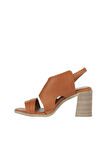 Bueno Shoes Taba Koyu Deri Kadın Topuklu Sandalet 01wy3705