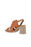Bueno Shoes Taba Koyu Deri Kadın Topuklu Sandalet 01wy3705