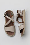 Bueno Shoes Krem Deri Kadın Düz Sandalet 01wy5404