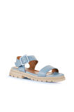 Bueno Shoes Mavi Deri Kadın Düz Sandalet 01wy5500