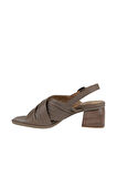 Bueno Shoes Gri Deri Kadın Topuklu Sandalet 01ws1401