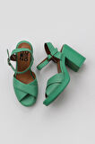 Bueno Shoes Yeşil Koyu Deri Kadın Topuklu Sandalet 01wy12301