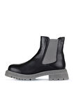 Bueno Shoes Siyah Gri Deri Kadın Topuklu Bot 01wz1403