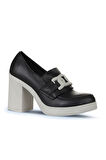 Bueno Shoes Siyah Gri Deri Kadın Topuklu Ayakkabı 01wz3201