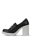 Bueno Shoes Siyah Gri Deri Kadın Topuklu Ayakkabı 01wz3201