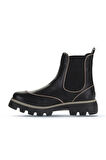 Bueno Shoes Siyah Gri Deri Kadın Düz Bot 01wz6505