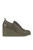 Bueno Shoes Haki Deri Kadın Dolgu Topuklu Ayakkabı 01wz8300