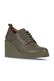 Bueno Shoes Haki Deri Kadın Dolgu Topuklu Ayakkabı 01wz8300