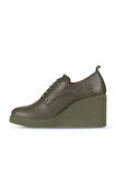 Bueno Shoes Haki Deri Kadın Dolgu Topuklu Ayakkabı 01wz8300
